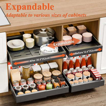CARLA HOME 2 Pack Pull Out Cabinet Organizer Expandable for Cabinets with Adjustable Slide Out Shelves and Easy Installation (Grey) - Image 3