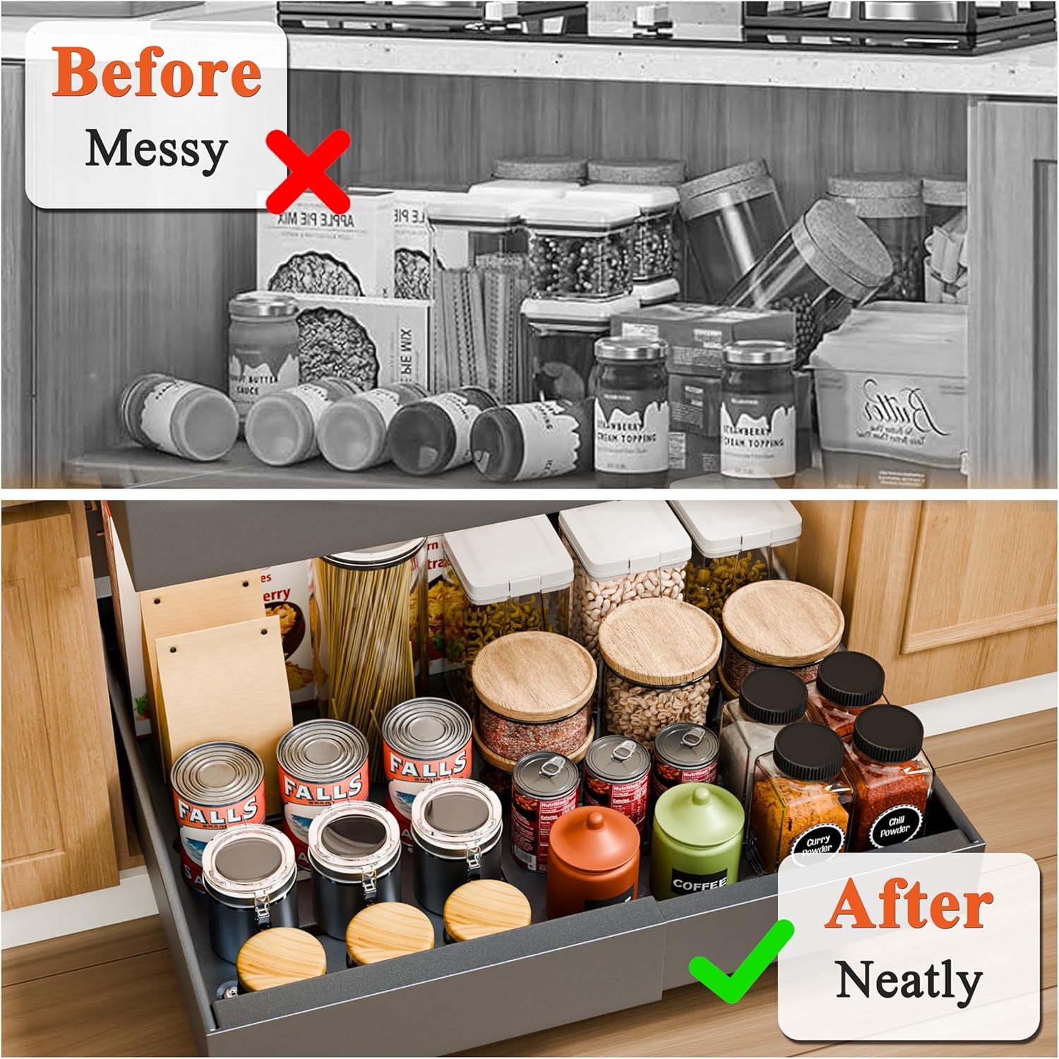 CARLA HOME 2 Pack Pull Out Cabinet Organizer Expandable for Cabinets with Adjustable Slide Out Shelves and Easy Installation (Grey) - Image 4