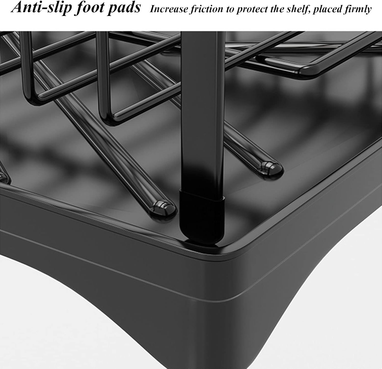 CARLA HOME 2-Tier Large Dish Drying Rack with Drainboard, Utensil Holder, Glass Hooks & Cutlery Storage (Black) - Image 7