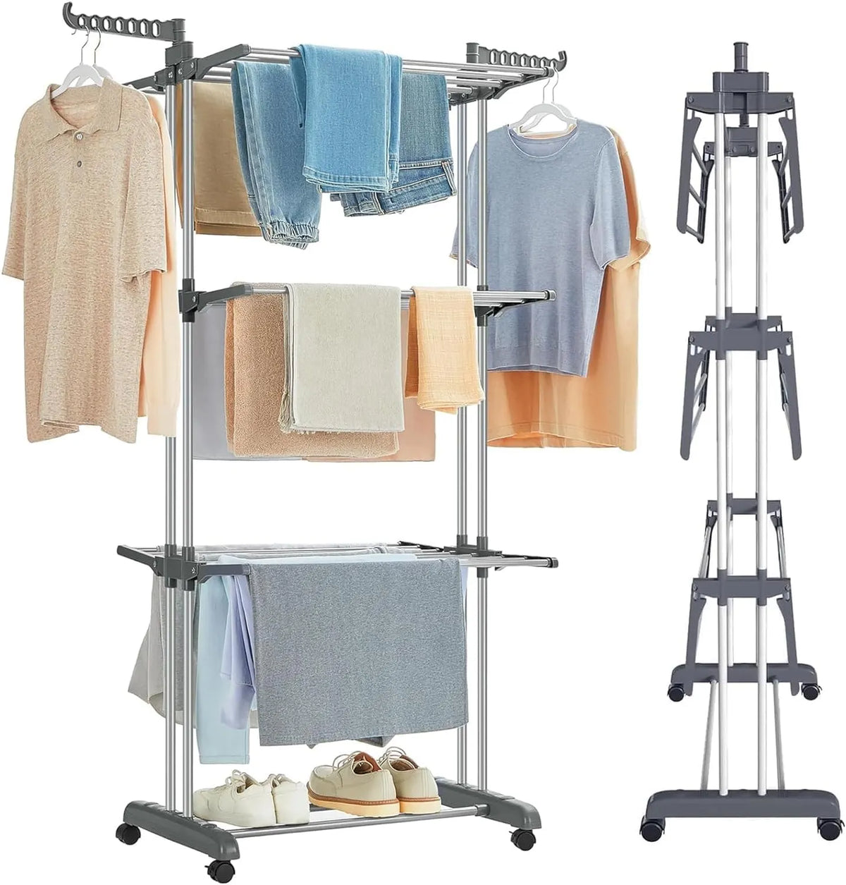 CARLA HOME Folding Clothes Drying Rack with Wheels and Adjustable Side Wings for Laundry Rack and Clothes Storage (Upgraded Model)