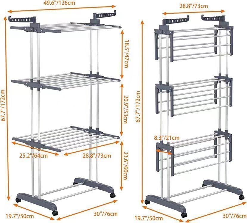 CARLA HOME Folding Clothes Drying Rack with Wheels and Adjustable Side Wings for Laundry Rack and Clothes Storage (Upgraded Model) - Image 2