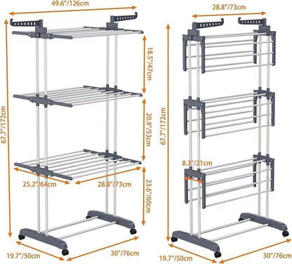 CARLA HOME Folding Clothes Drying Rack with Wheels and Adjustable Side Wings for Laundry Rack and Clothes Storage (Upgraded Model) - Image 2