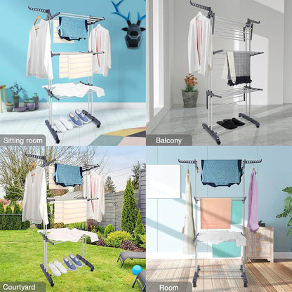 CARLA HOME Folding Clothes Drying Rack with Wheels and Adjustable Side Wings for Laundry Rack and Clothes Storage (Upgraded Model) - Image 3