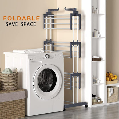 CARLA HOME Folding Clothes Drying Rack with Wheels and Adjustable Side Wings for Laundry Rack and Clothes Storage (Upgraded Model) - Image 4