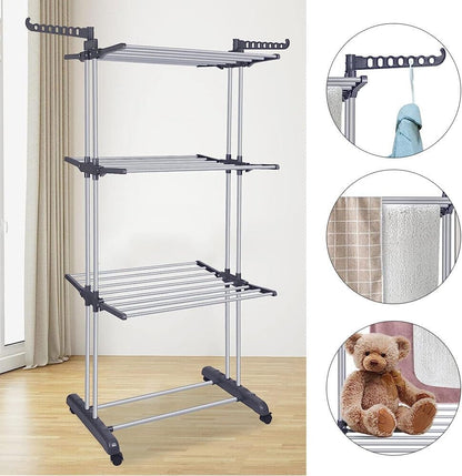 CARLA HOME Folding Clothes Drying Rack with Wheels and Adjustable Side Wings for Laundry Rack and Clothes Storage (Upgraded Model) - Image 5