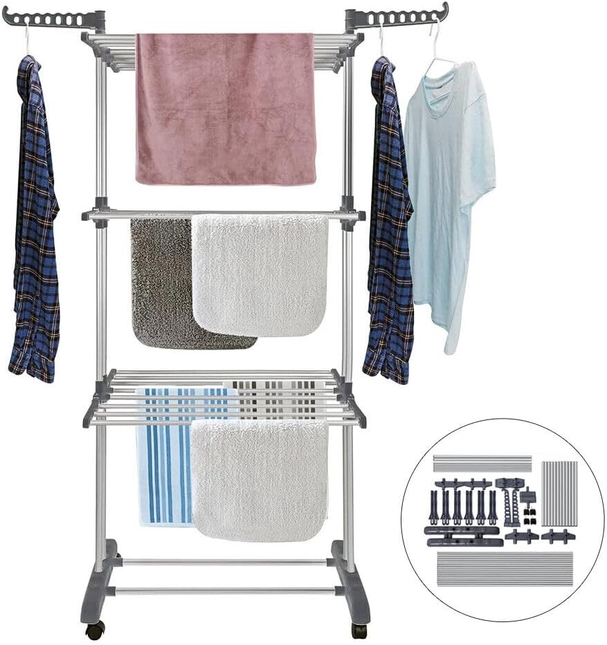 CARLA HOME Folding Clothes Drying Rack with Wheels and Adjustable Side Wings for Laundry Rack and Clothes Storage (Upgraded Model) - Image 8