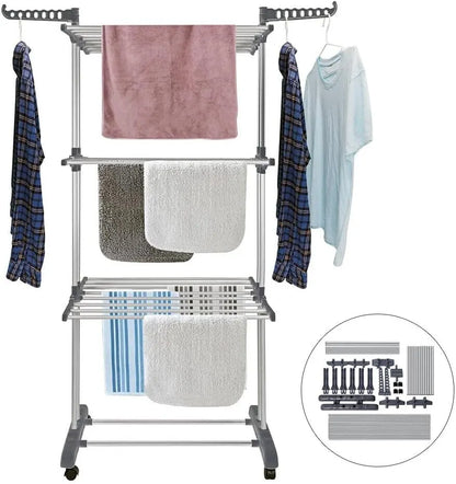 CARLA HOME Folding Clothes Drying Rack with Wheels and Adjustable Side Wings for Laundry Rack and Clothes Storage (Upgraded Model) - Image 8
