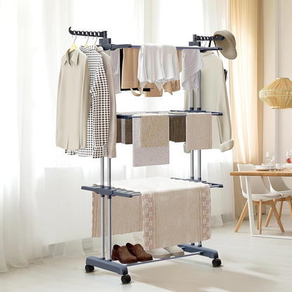 CARLA HOME Folding Clothes Drying Rack with Wheels and Adjustable Side Wings for Laundry Rack and Clothes Storage (Upgraded Model) - Image 9