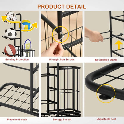 CARLA HOME 7 Tier Ball Storage Rack - Sports Organiser - Black - Basketball Storage Rack - Image 6