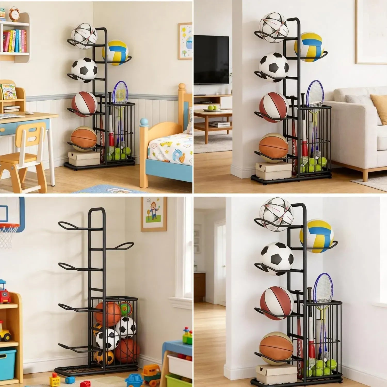 CARLA HOME 7 Tier Ball Storage Rack - Sports Organiser - Black - Basketball Storage Rack - Image 7