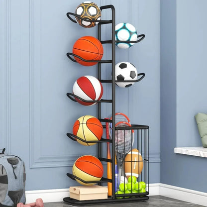 CARLA HOME 7 Tier Ball Storage Rack - Sports Organiser - Black - Basketball Storage Rack - Image 8
