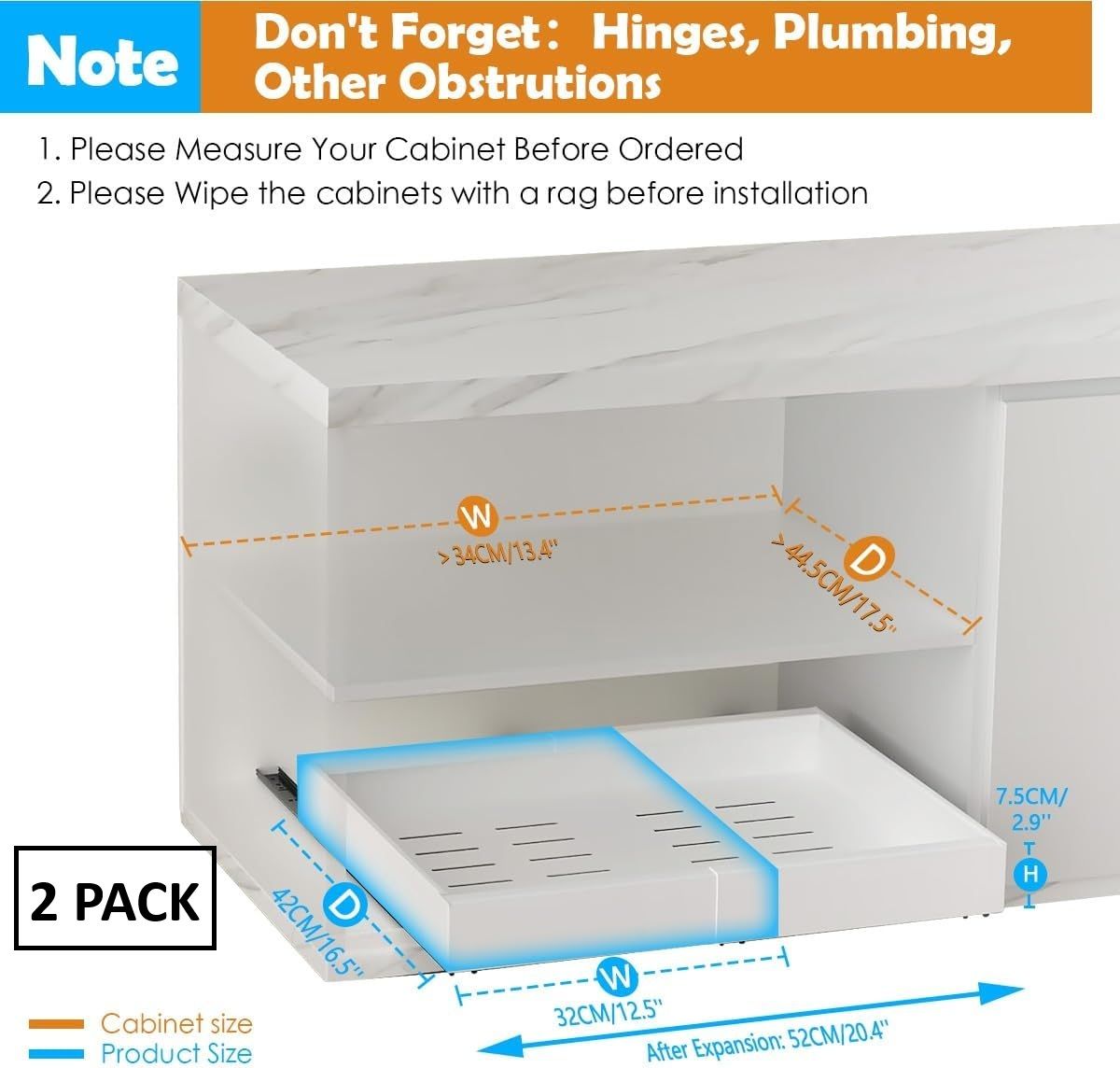 CARLA HOME 2 Pack Pull Out Cabinet Organizer Expandable for Cabinets with Adjustable Slide Out Shelves and Easy Installation (White) - Image 2