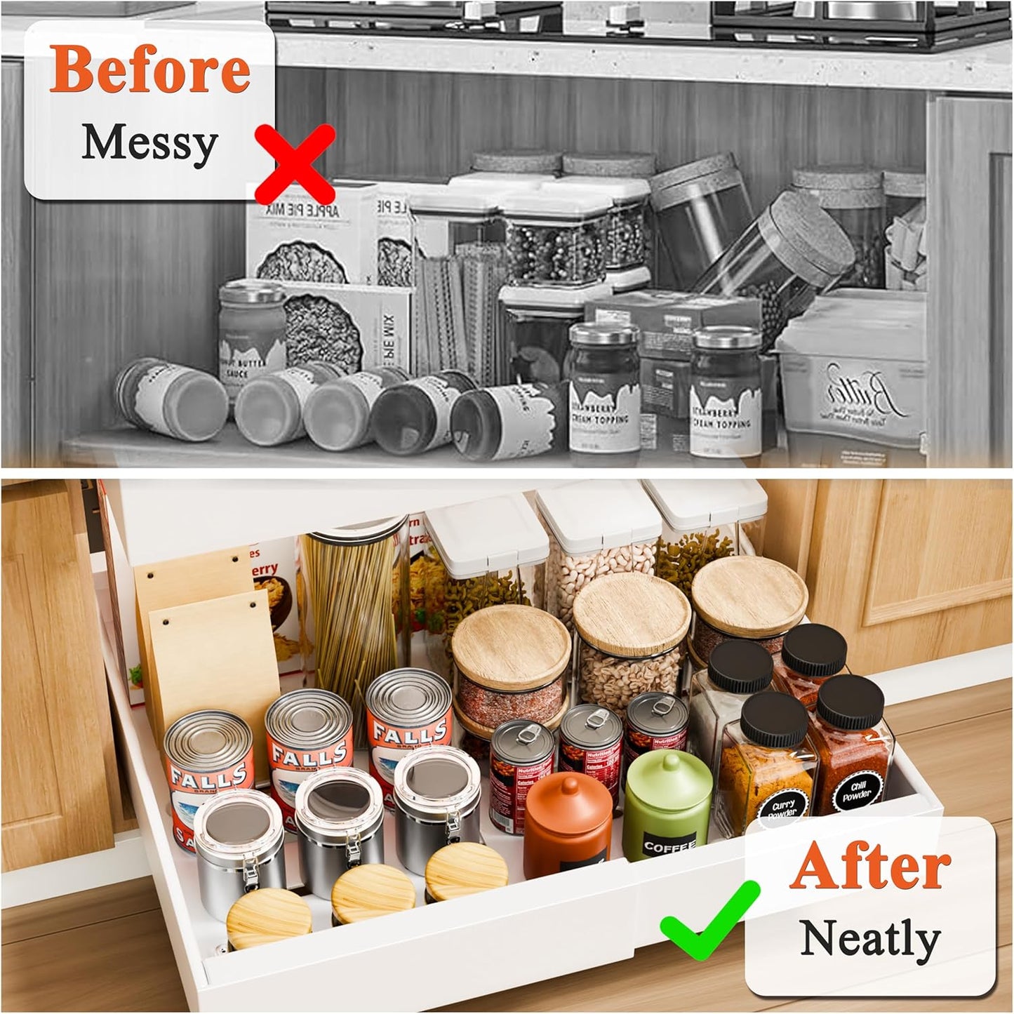 CARLA HOME 2 Pack Pull Out Cabinet Organizer Expandable for Cabinets with Adjustable Slide Out Shelves and Easy Installation (White) - Image 4