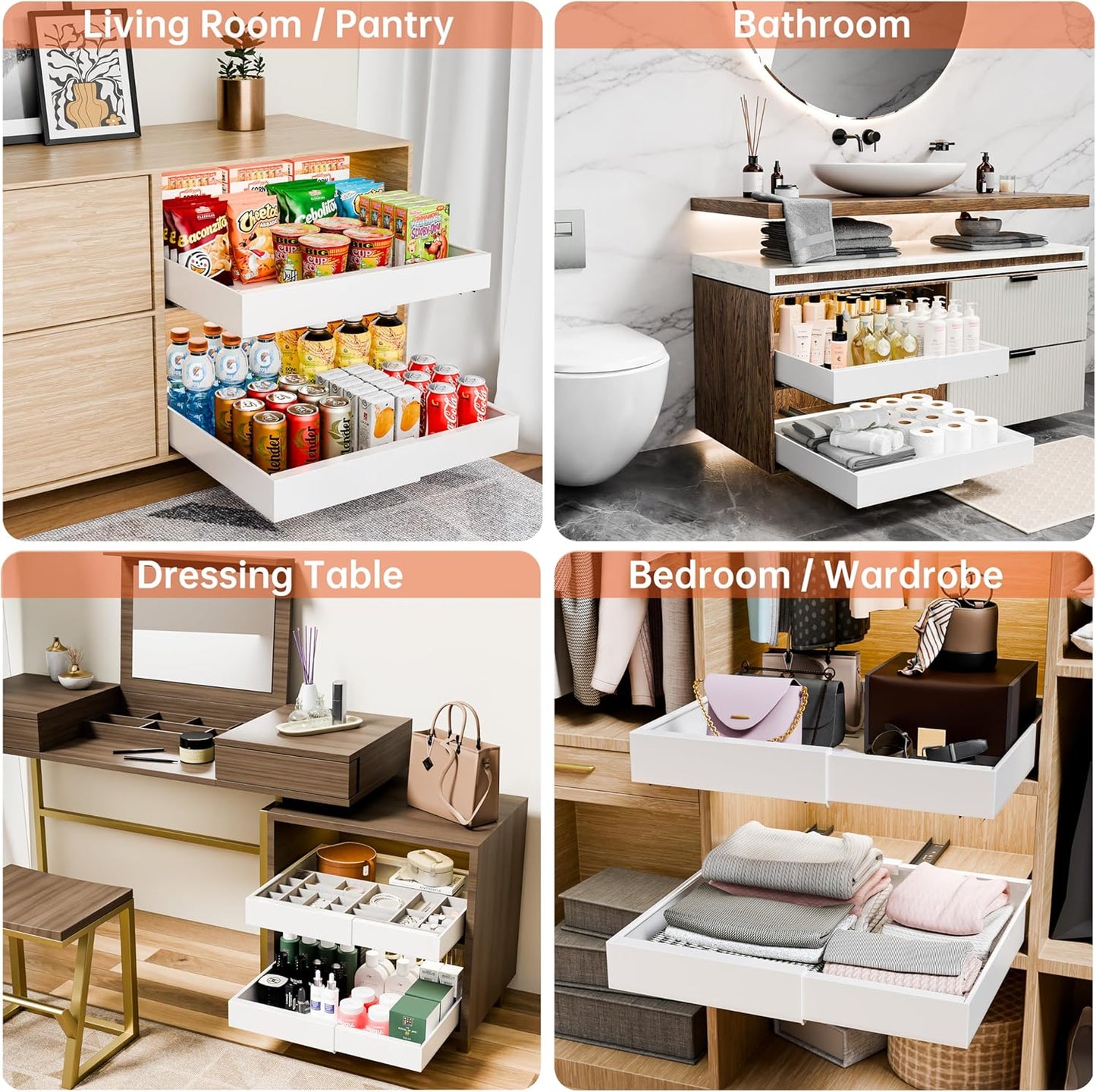 CARLA HOME 2 Pack Pull Out Cabinet Organizer Expandable for Cabinets with Adjustable Slide Out Shelves and Easy Installation (White) - Image 5
