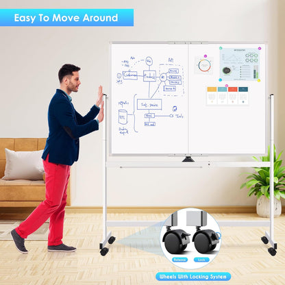 CARLA HOME Double-Sided Magnetic Whiteboard 120x90cm with Wheels, Reversible Design for School, Office & Home - Image 5