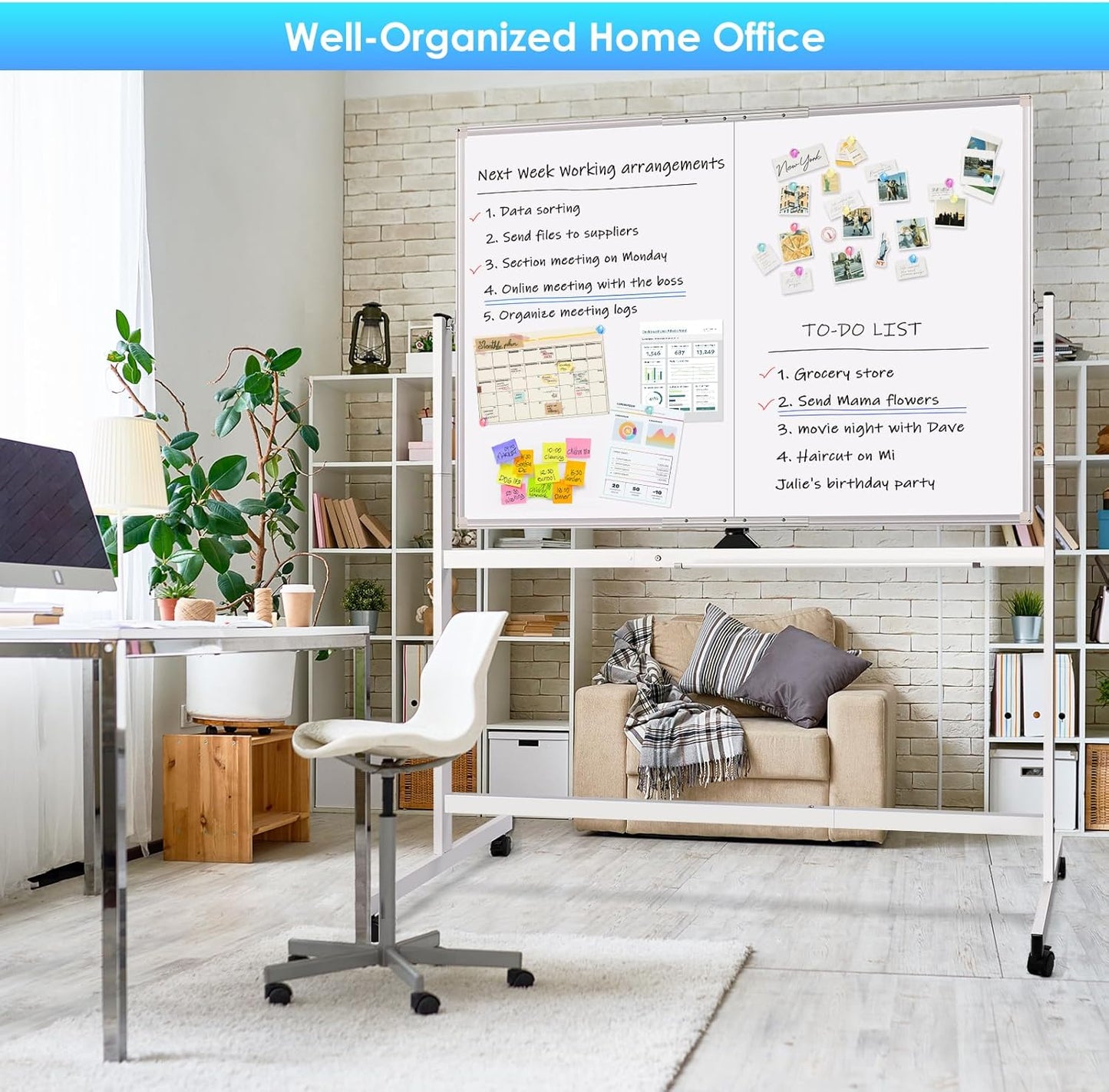 CARLA HOME Double-Sided Magnetic Whiteboard 120x90cm with Wheels, Reversible Design for School, Office & Home - Image 7