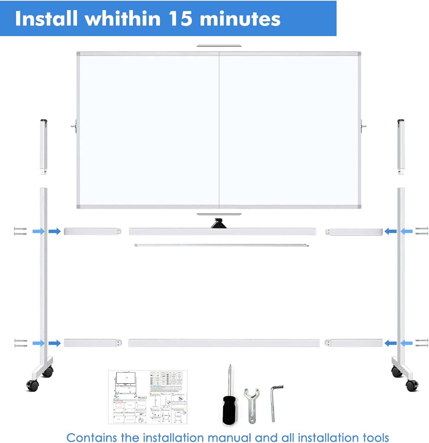 CARLA HOME Double-Sided Magnetic Whiteboard 120x90cm with Wheels, Reversible Design for School, Office & Home - Image 8