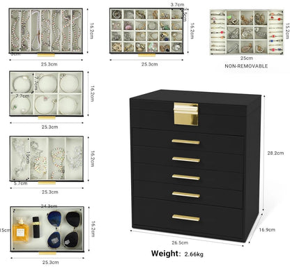 CARLA HOME  6-Layer Large Jewelry Organizer Box for Women with Mirror, Drawers, Hooks & Dividers for Rings, Necklaces, Bracelets, Ideal Gift for Women (Black) - Image 3