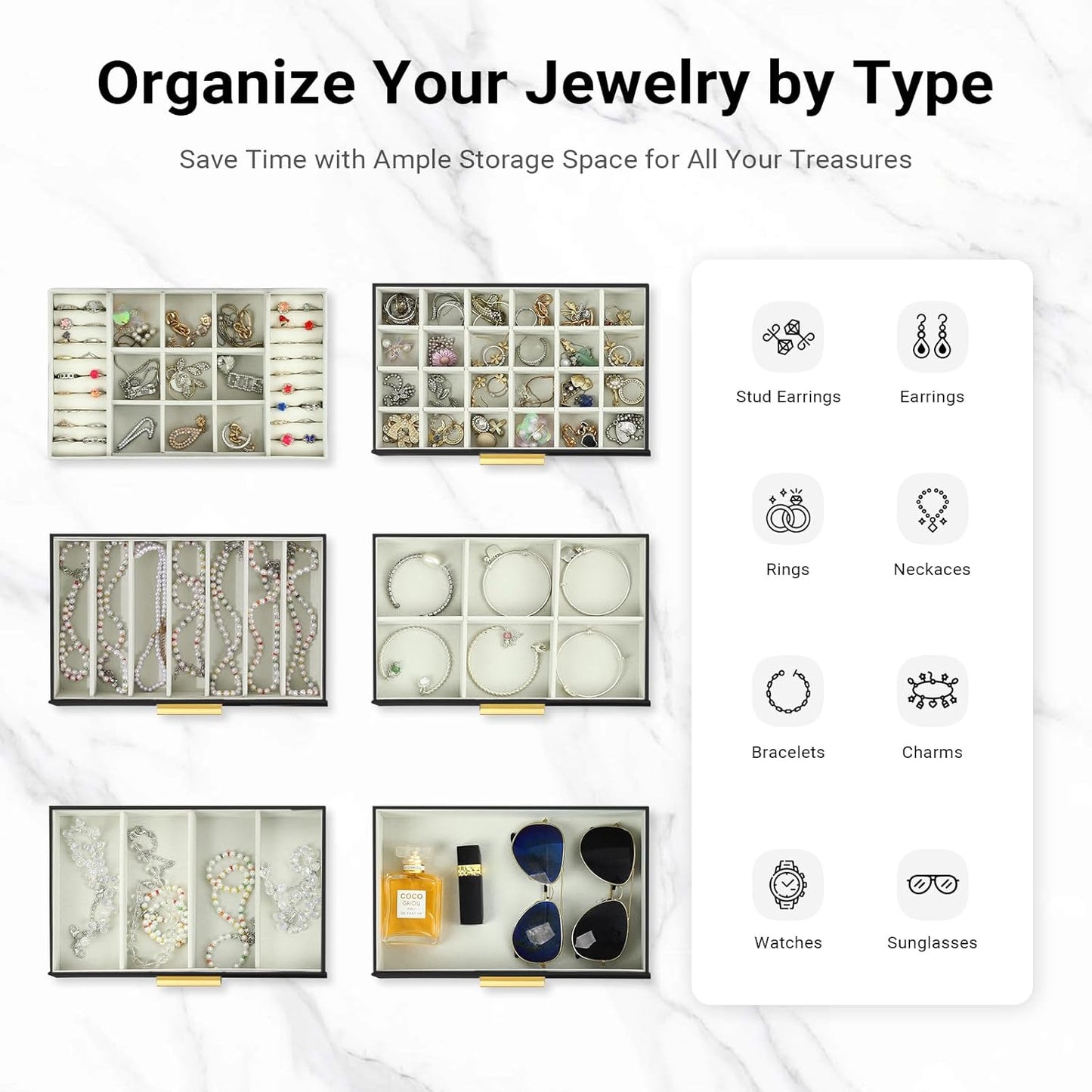 CARLA HOME  6-Layer Large Jewelry Organizer Box for Women with Mirror, Drawers, Hooks & Dividers for Rings, Necklaces, Bracelets, Ideal Gift for Women (Black) - Image 6