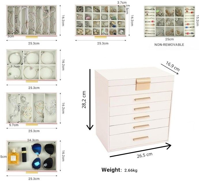 CARLA HOME  6-Layer Large Jewelry Organizer Box for Women with Mirror, Drawers, Hooks & Dividers for Rings, Necklaces, Bracelets, Ideal Gift for Women (White) - Image 3