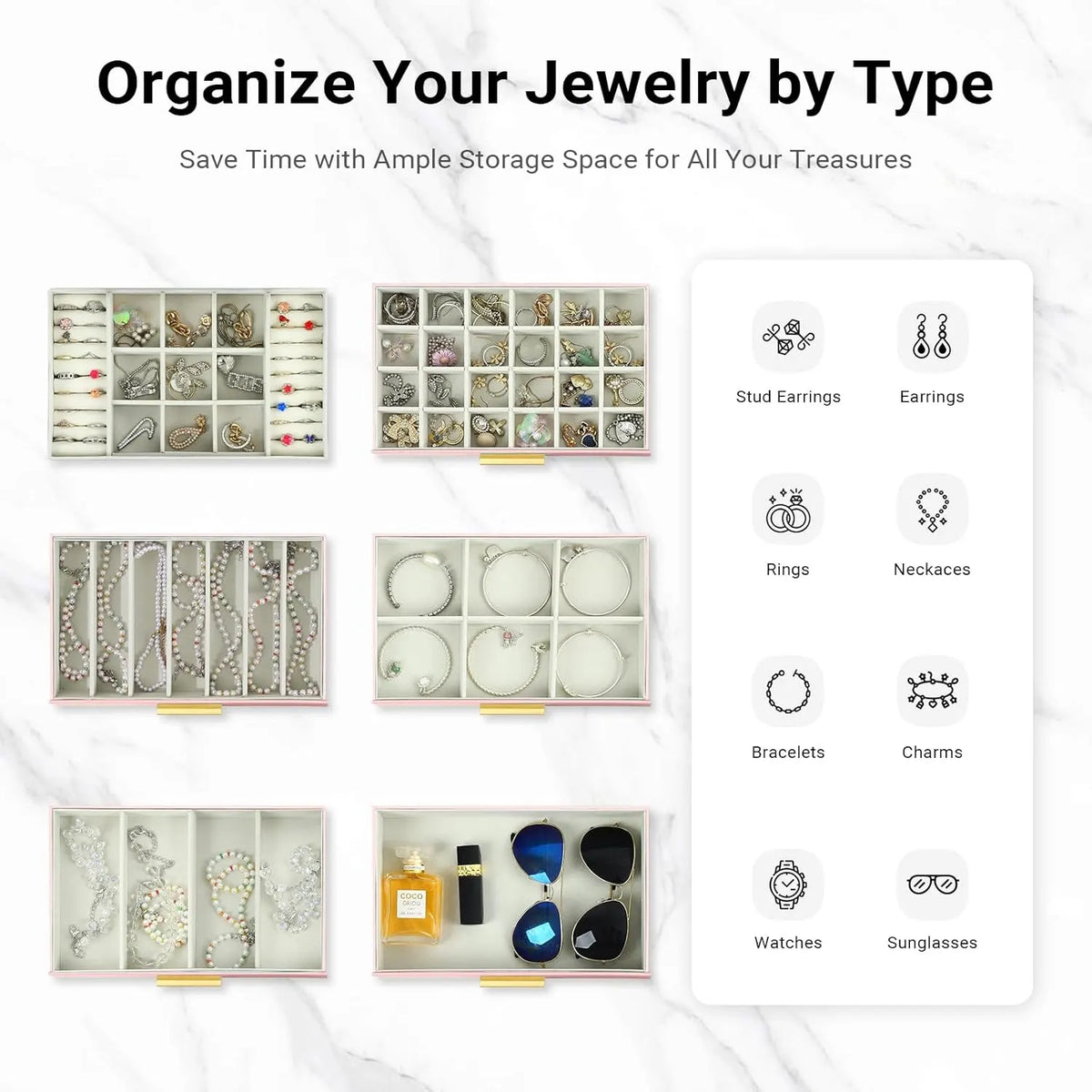 CARLA HOME  6-Layer Large Jewelry Organizer Box for Women with Mirror, Drawers, Hooks & Dividers for Rings, Necklaces, Bracelets, Ideal Gift for Women (Pink) - Image 6
