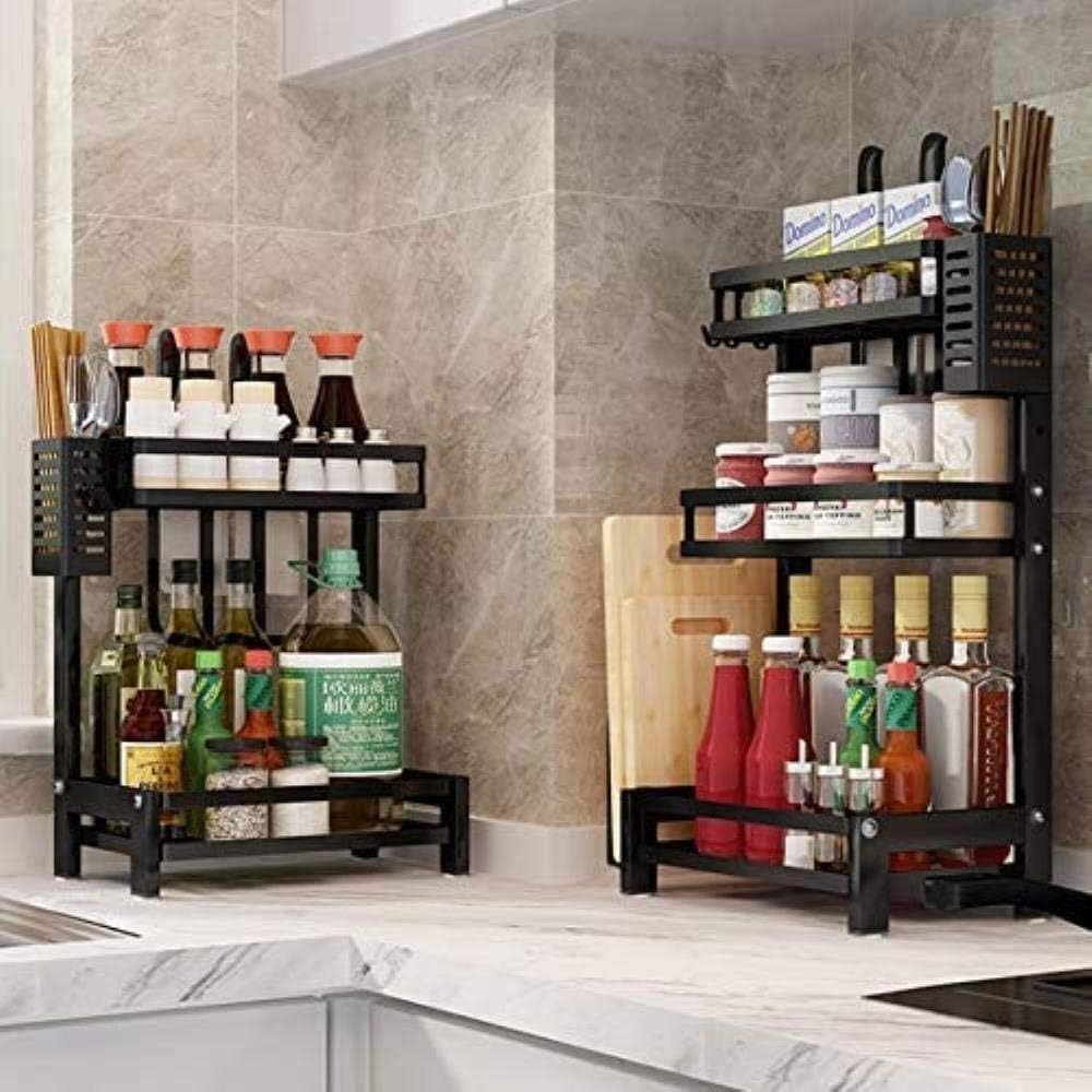 CARLA HOME 2-Tier Kitchen Spice Rack Organizer Storage Shelf for Condiments, Oil Bottles, Utensils, Cutting Board & More - Image 9