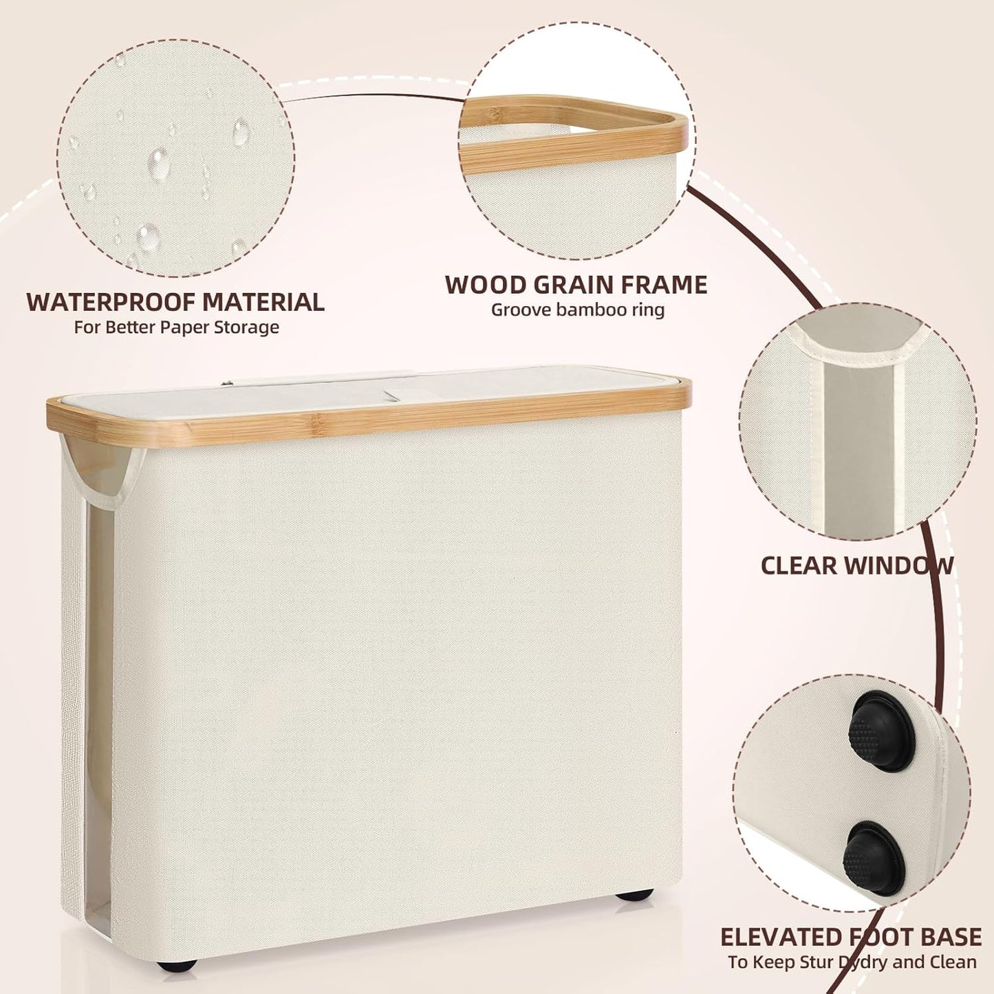 CARLA HOME 2 Pack Toilet Paper Storage Basket Holds Up to 12 Rolls with Bamboo Lid and Handle for RV Closet (White) - Image 4