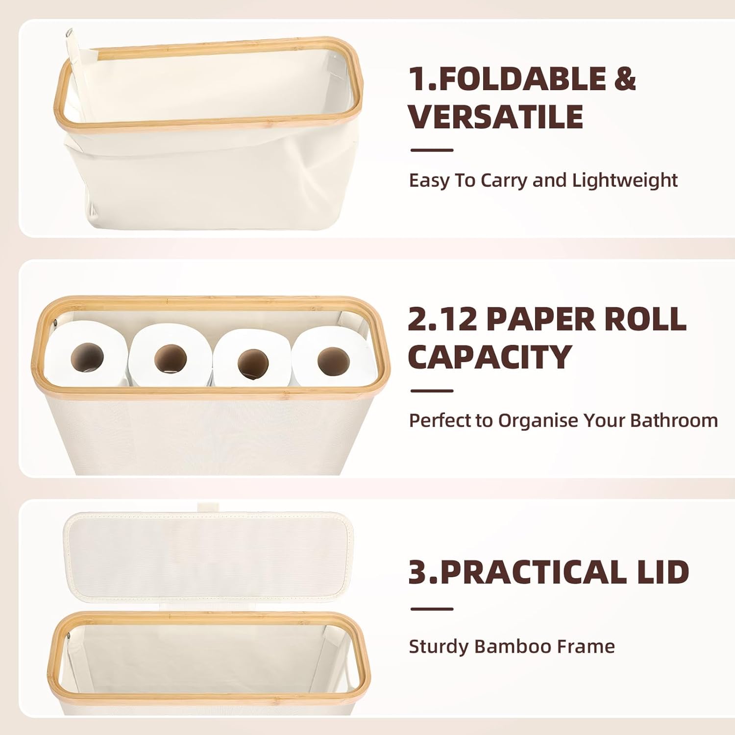 CARLA HOME 2 pack Toilet Paper Storage Basket Holds Up to 12 Rolls with Bamboo Lid and Handle for RV Closet (Black) - Image 8