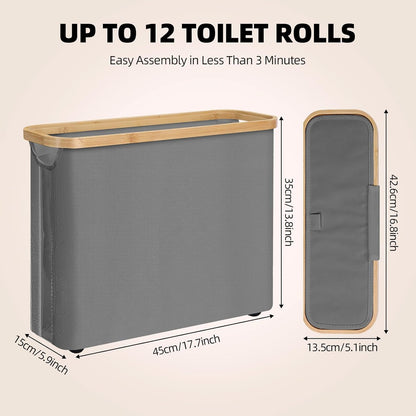 CARLA HOME 2 pack Toilet Paper Storage Basket Holds Up to 12 Rolls with Bamboo Lid and Handle for RV Closet (Grey) - Image 3