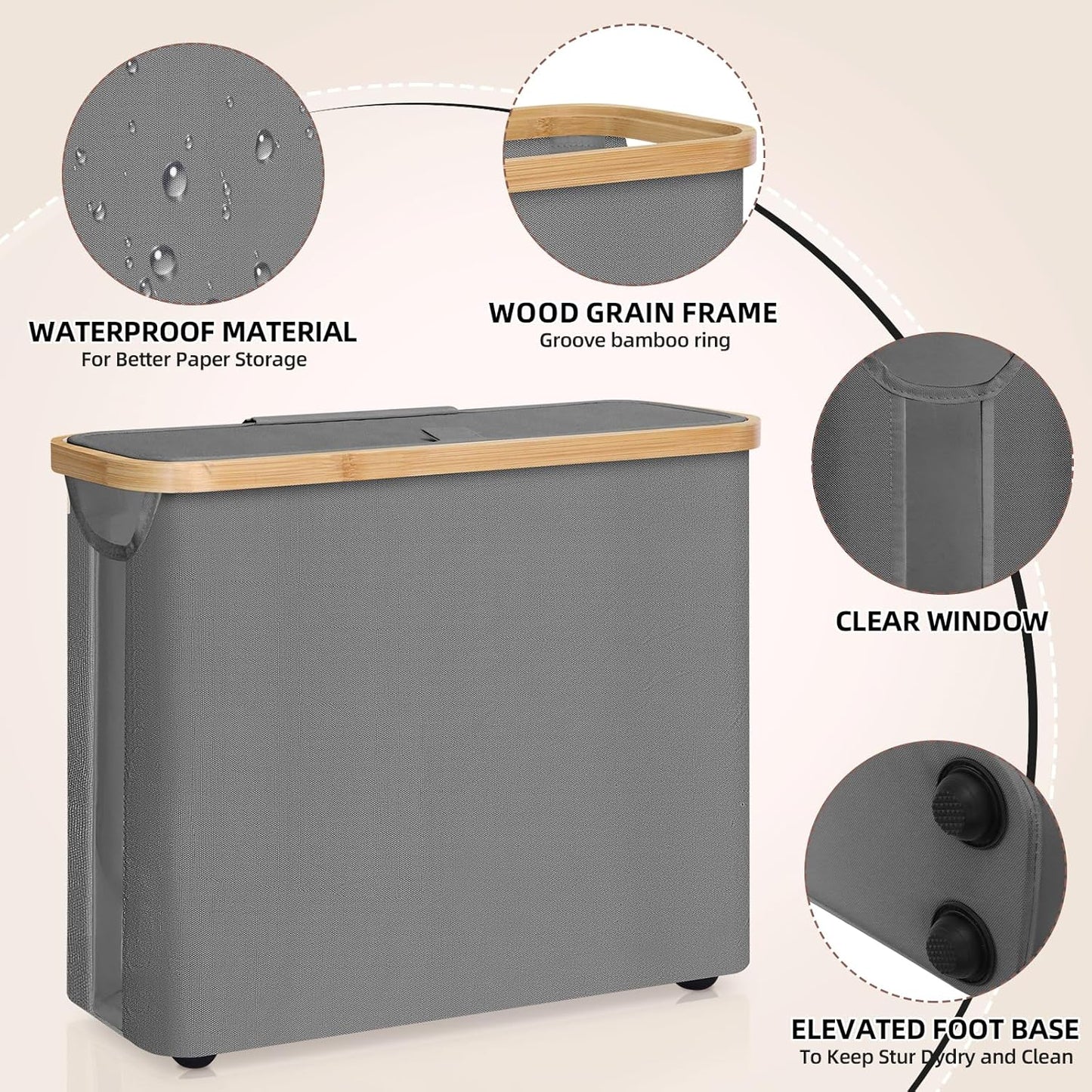 CARLA HOME 2 pack Toilet Paper Storage Basket Holds Up to 12 Rolls with Bamboo Lid and Handle for RV Closet (Grey) - Image 4
