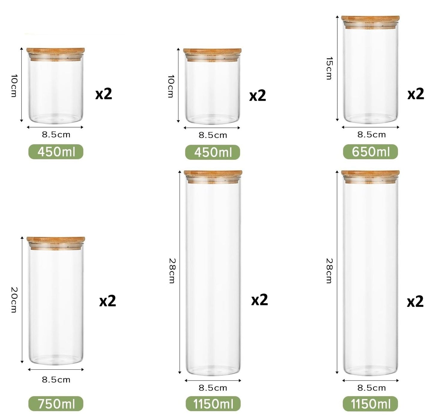 CARLA HOME 12 Pack Glass Storage Jars with Bamboo Lids for Kitchen Pantry, Pasta, Snacks, Cookies, Candy & More - Image 2