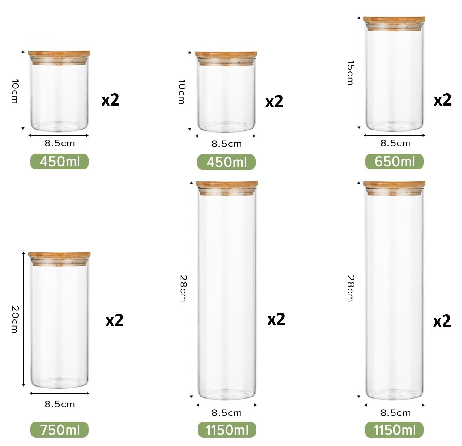 CARLA HOME 12 Pack Glass Storage Jars with Bamboo Lids for Kitchen Pantry, Pasta, Snacks, Cookies, Candy & More - Image 2