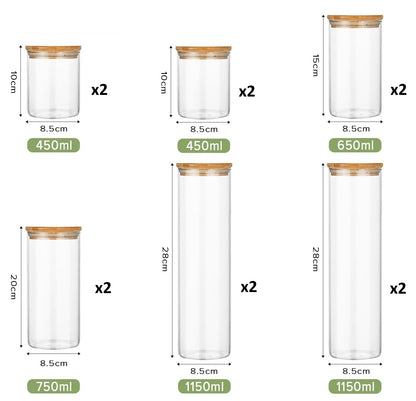 CARLA HOME 12 Pack Glass Storage Jars with Bamboo Lids for Kitchen Pantry, Pasta, Snacks, Cookies, Candy & More - Image 2