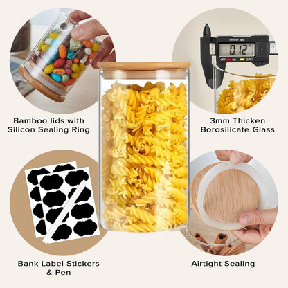 CARLA HOME 12 Pack Glass Storage Jars with Bamboo Lids for Kitchen Pantry, Pasta, Snacks, Cookies, Candy & More - Image 3