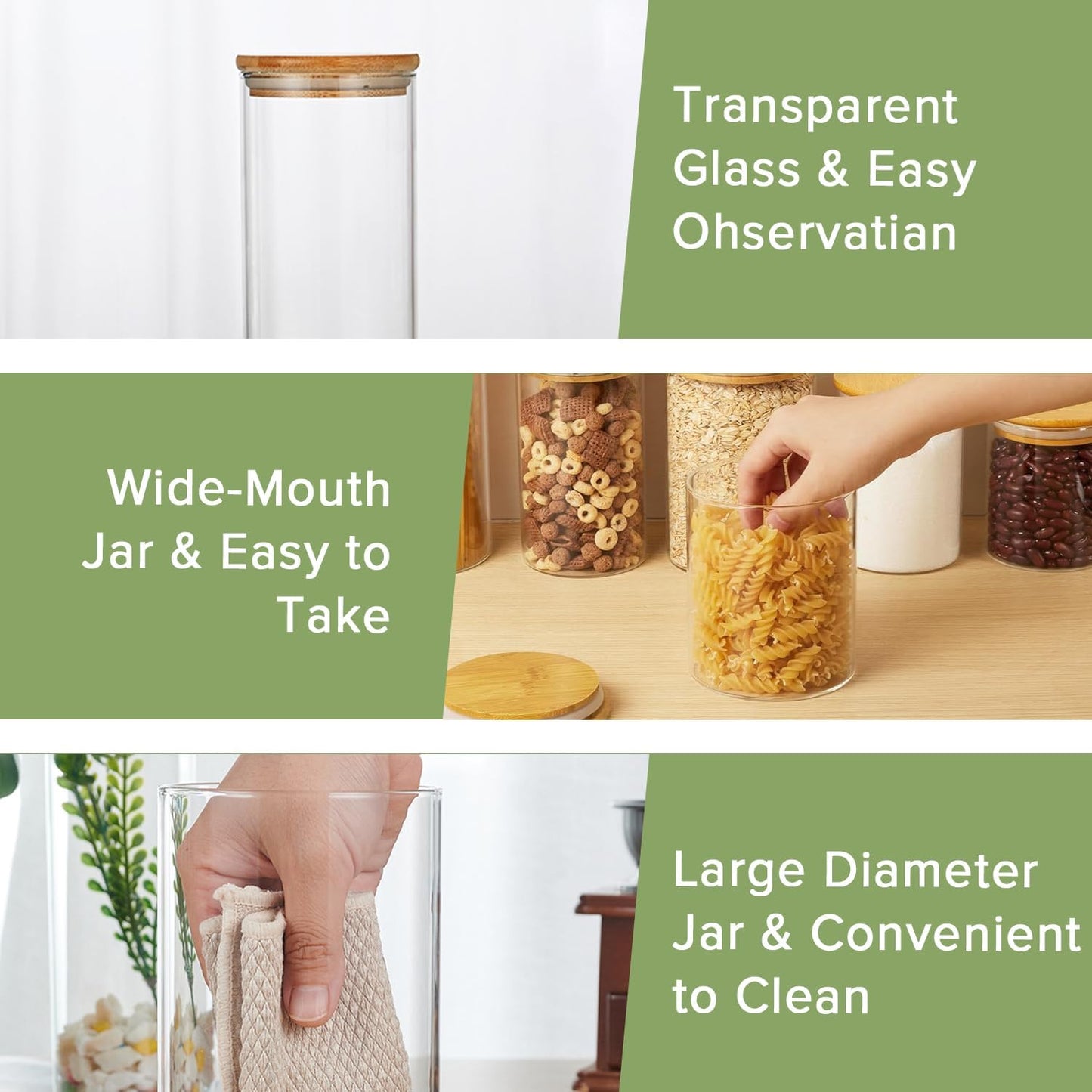 CARLA HOME 12 Pack Glass Storage Jars with Bamboo Lids for Kitchen Pantry, Pasta, Snacks, Cookies, Candy & More - Image 4