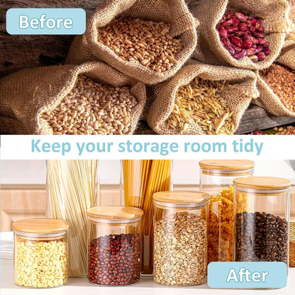 CARLA HOME 12 Pack Glass Storage Jars with Bamboo Lids for Kitchen Pantry, Pasta, Snacks, Cookies, Candy & More - Image 7