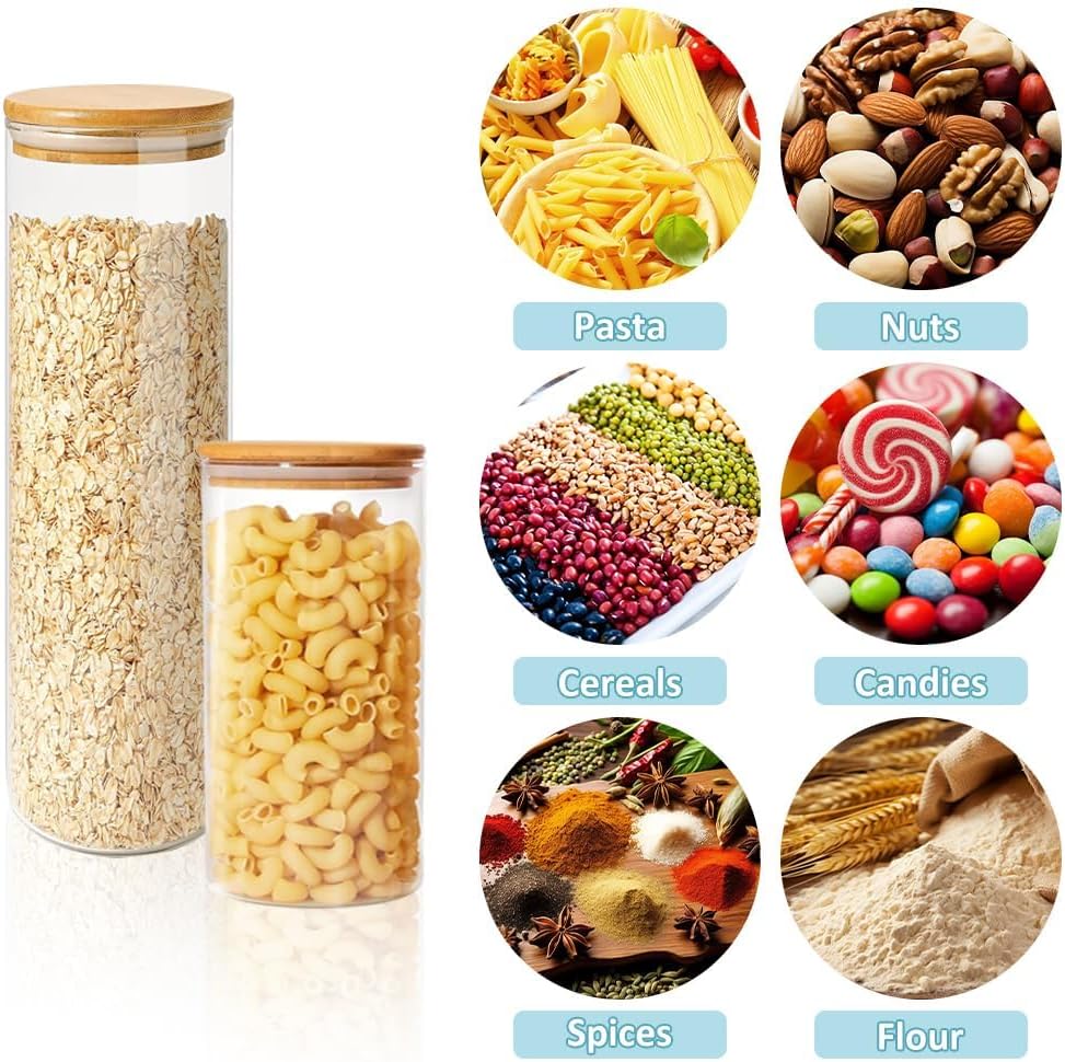CARLA HOME 12 Pack Glass Storage Jars with Bamboo Lids for Kitchen Pantry, Pasta, Snacks, Cookies, Candy & More - Image 8