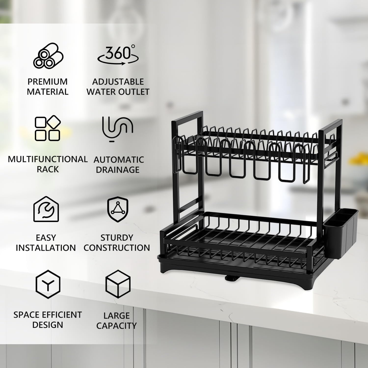 CARLA HOME Dish Drying Rack 2-Tier Kitchen Drainer with Drainboard - Image 3