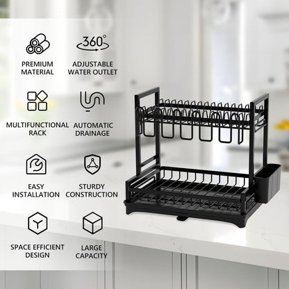 CARLA HOME Dish Drying Rack 2-Tier Kitchen Drainer with Drainboard - Image 3
