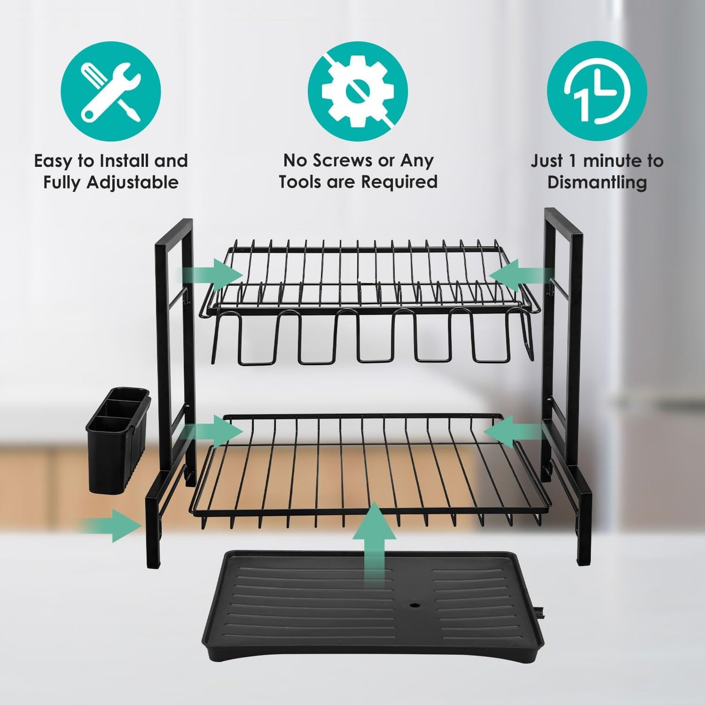 CARLA HOME Dish Drying Rack 2-Tier Kitchen Drainer with Drainboard - Image 5