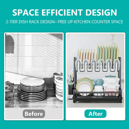 CARLA HOME Dish Drying Rack 2-Tier Kitchen Drainer with Drainboard - Image 7