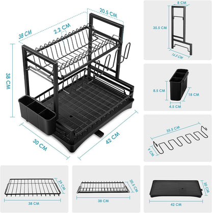 CARLA HOME Dish Drying Rack 2-Tier Kitchen Drainer with Drainboard - Image 9