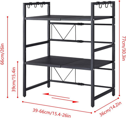 CARLA HOME 3-Tier Microwave Oven Rack with Adjustable Metal Kitchen Shelf Stand for Countertop Storage and 6 Hooks for Utensils - Image 7