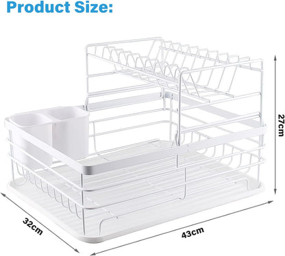 CARLA HOME 2-Tier Dish Drying Rack for Kitchen Counter with Removable Drip Tray, Utensil Holder and Cutlery Organizer - Image 2