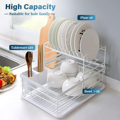 CARLA HOME 2-Tier Dish Drying Rack for Kitchen Counter with Removable Drip Tray, Utensil Holder and Cutlery Organizer - Image 3
