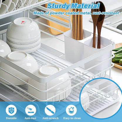 CARLA HOME 2-Tier Dish Drying Rack for Kitchen Counter with Removable Drip Tray, Utensil Holder and Cutlery Organizer - Image 4