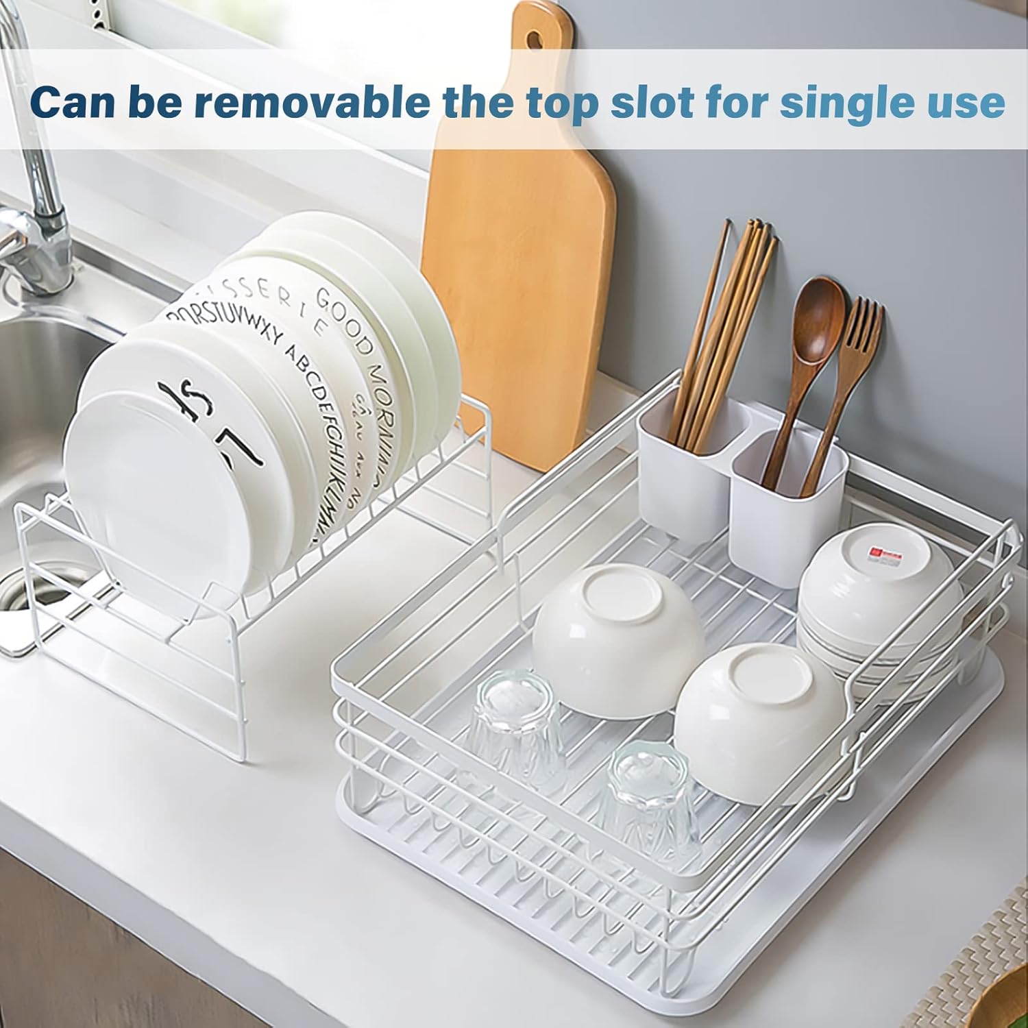 CARLA HOME 2-Tier Dish Drying Rack for Kitchen Counter with Removable Drip Tray, Utensil Holder and Cutlery Organizer - Image 5