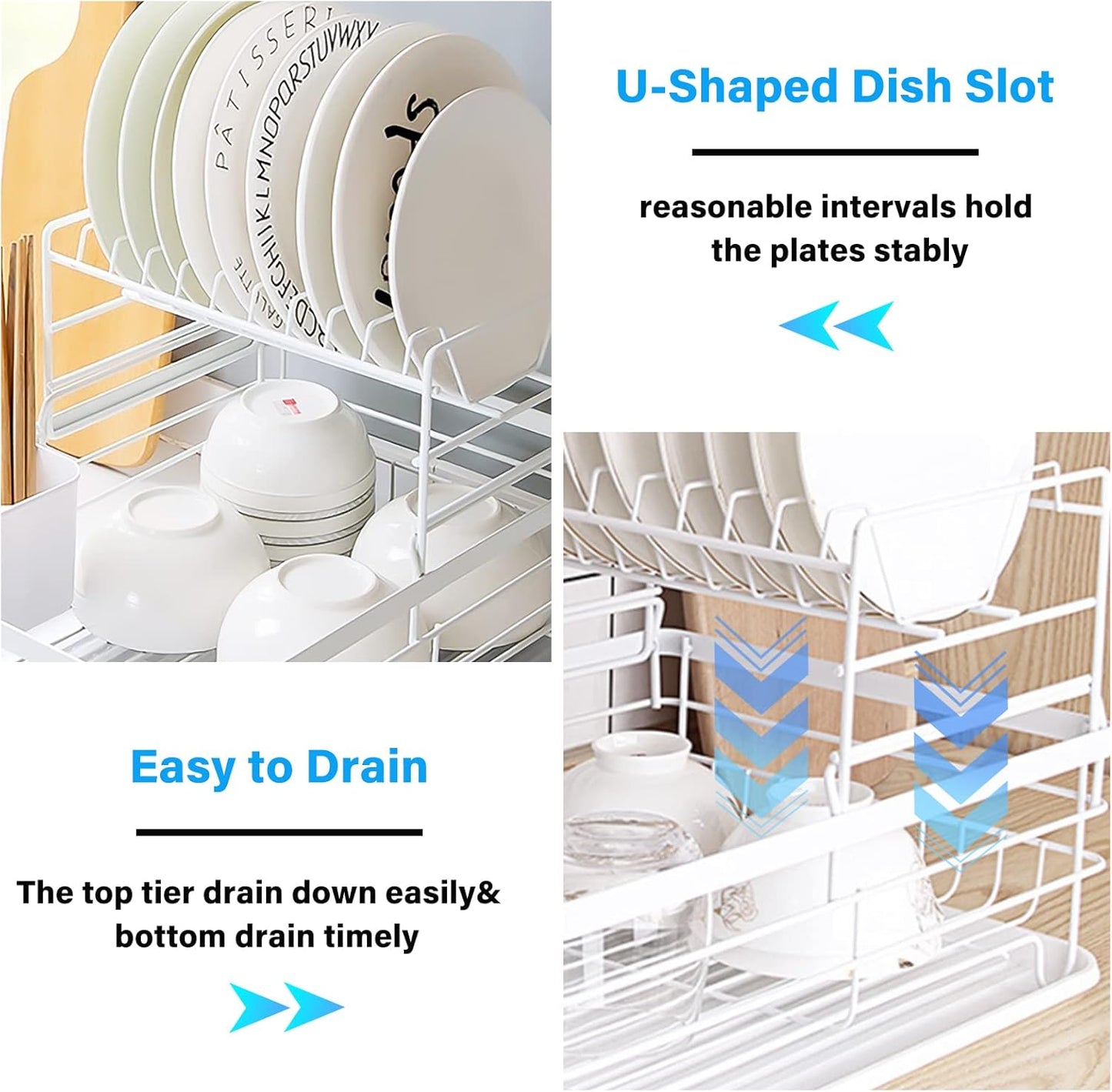 CARLA HOME 2-Tier Dish Drying Rack for Kitchen Counter with Removable Drip Tray, Utensil Holder and Cutlery Organizer - Image 6
