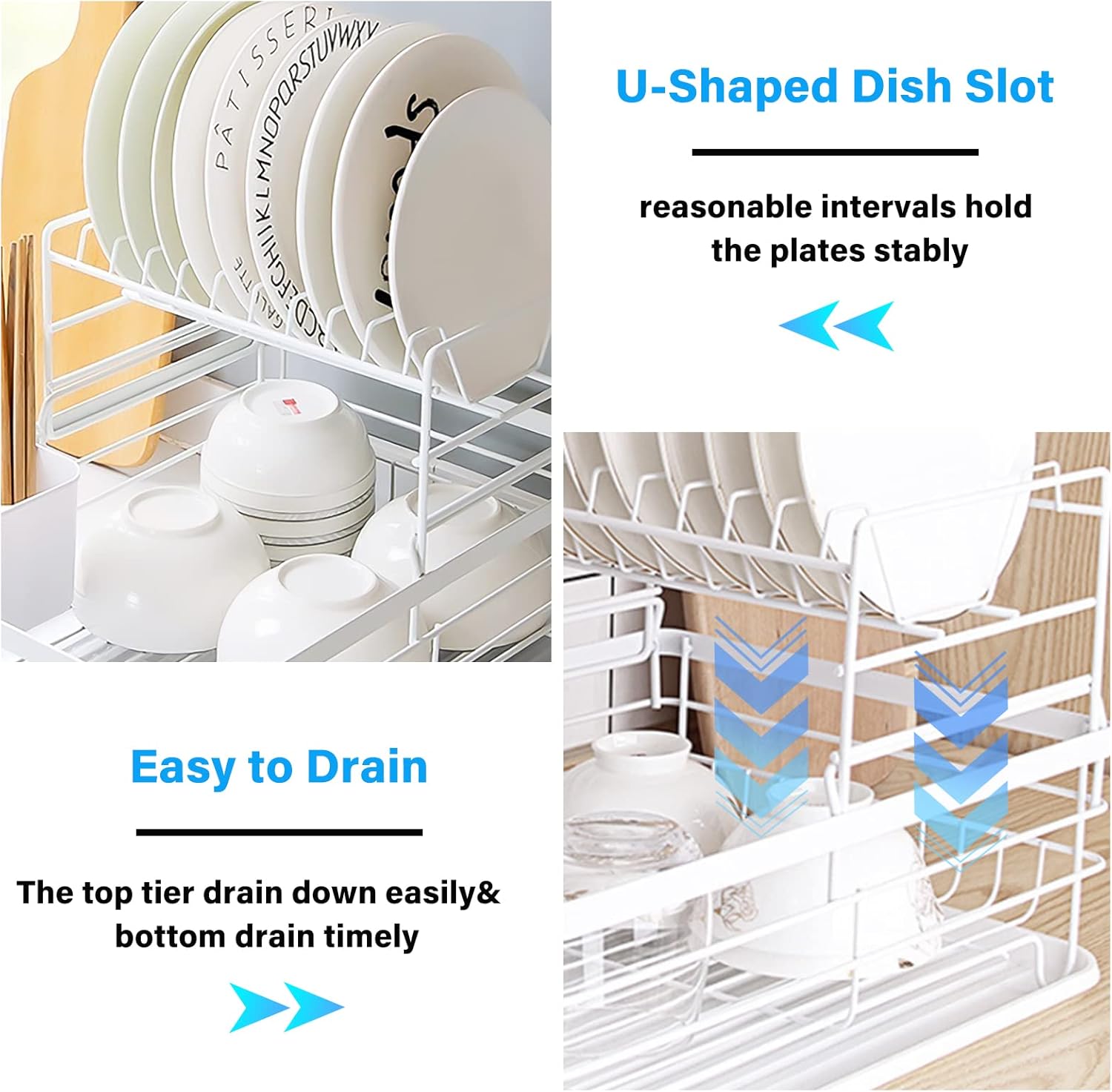 CARLA HOME 2-Tier Dish Drying Rack for Kitchen Counter with Removable Drip Tray, Utensil Holder and Cutlery Organizer - Image 6