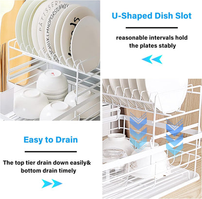 CARLA HOME 2-Tier Dish Drying Rack for Kitchen Counter with Removable Drip Tray, Utensil Holder and Cutlery Organizer - Image 6